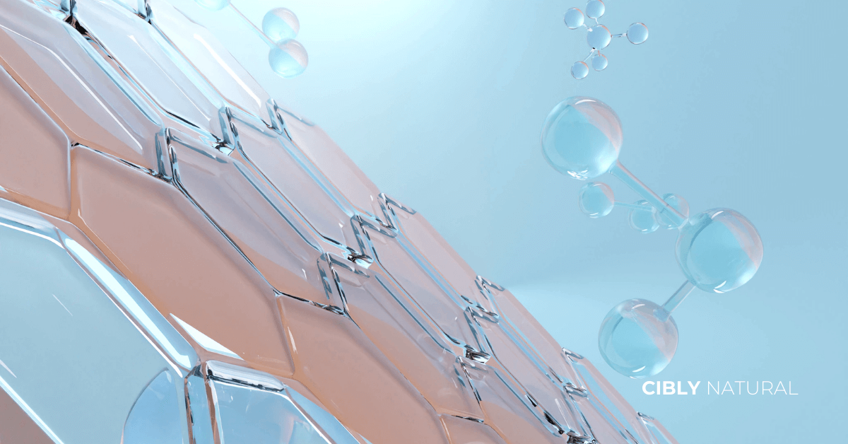 Молекула на хиалуронова киселина обградена от водни молекули