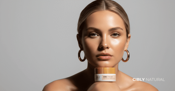 Жена на 30+ години нанася околоочен крем против бръчки с правилна техника